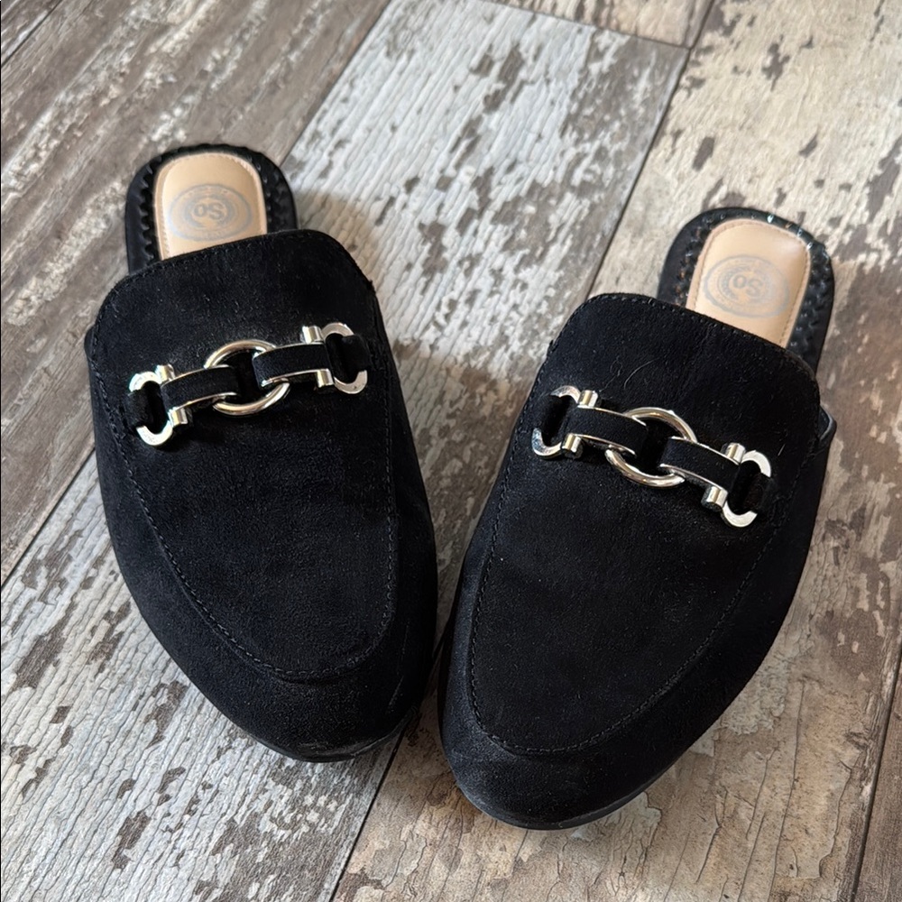 SO Black and Silver Chain Detail Mules